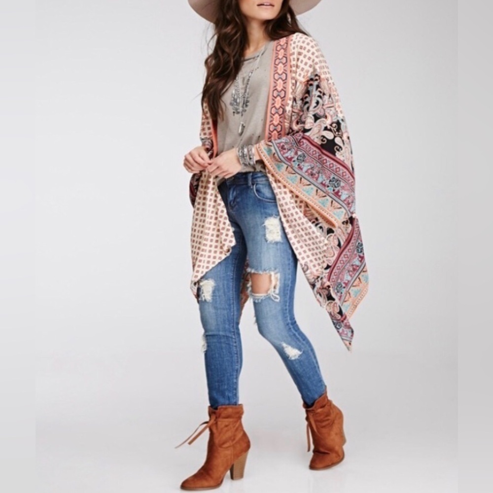 FOREVE 21 Abstract Paisley Print Embroidered Kimono  Size S/M